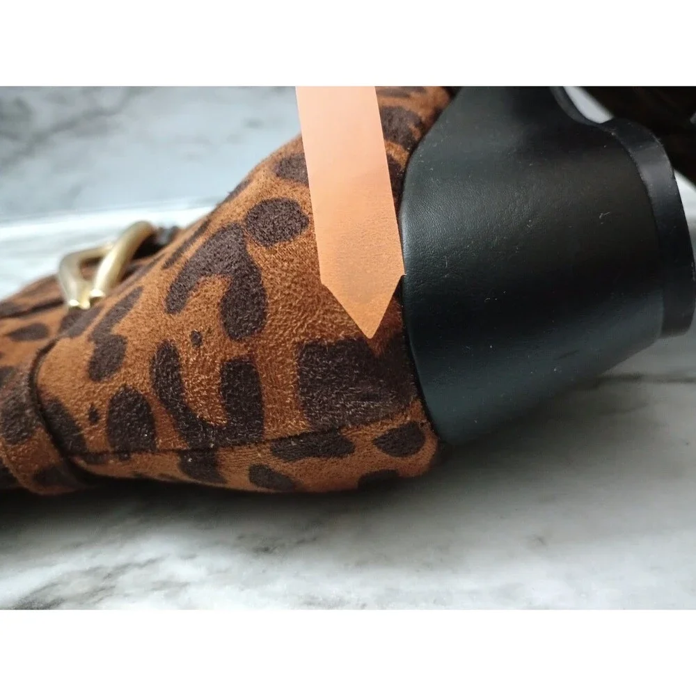 IMPO Leopard Cheetah Print Ankle Boots Gold Color Accent Zipper Size 9M